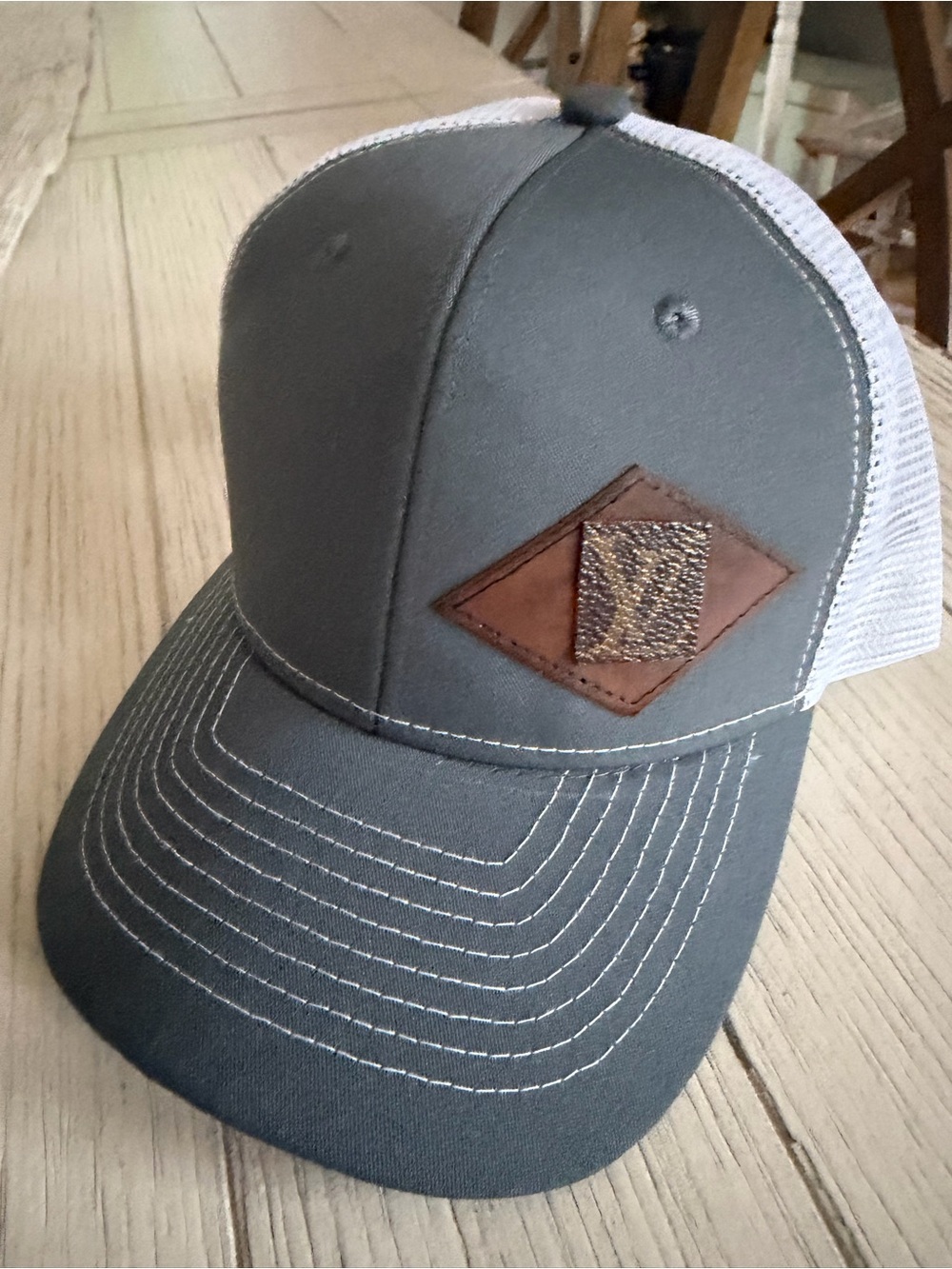 Upcycled LV Gray Trucker Hat with Authentic LV  Canvas Patch